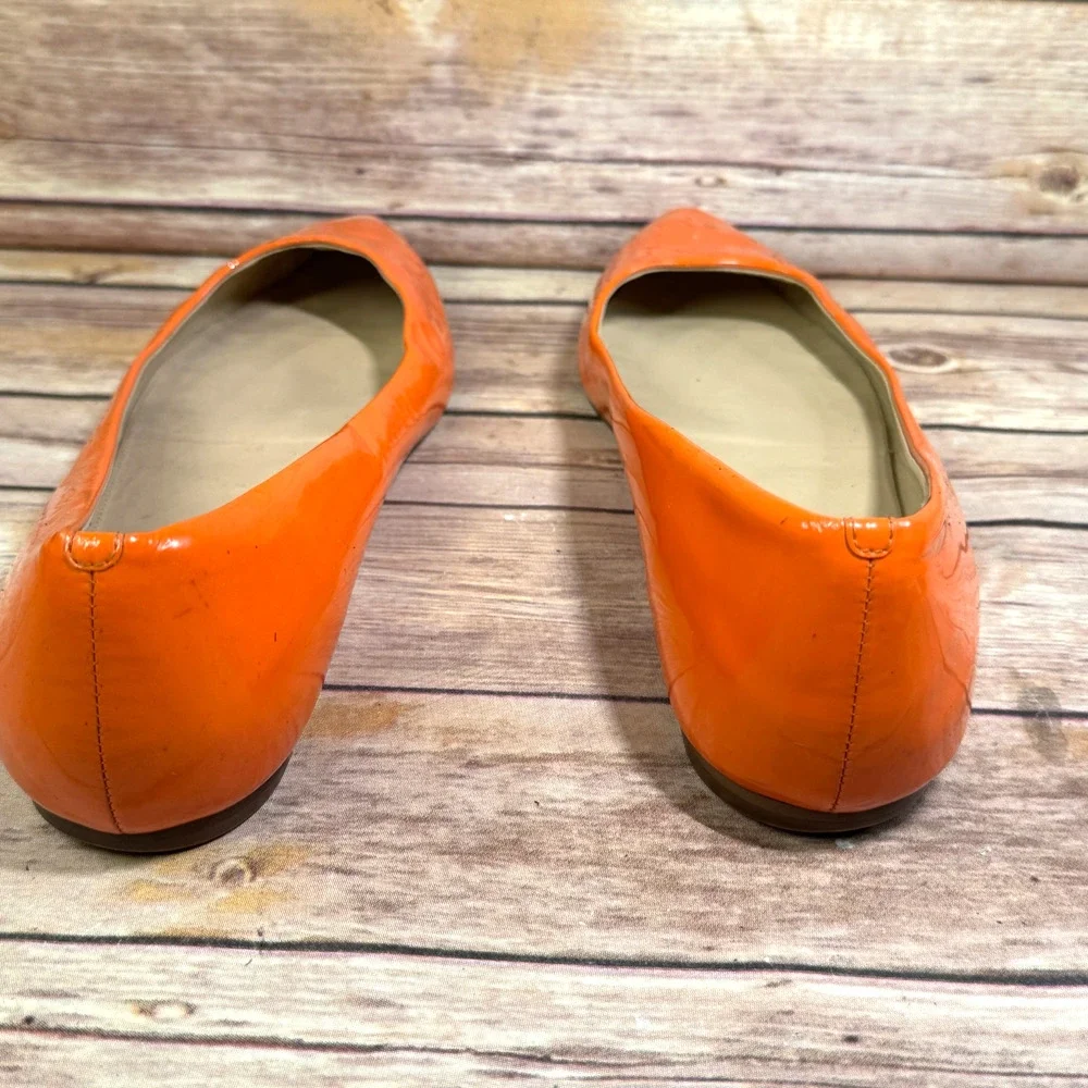 J.Crew Womens Bright Orange Patent Leather Point To Flat Shoes Made In Italy 9